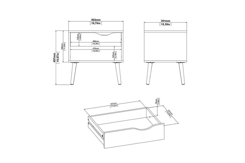 Hostafranc Natbord 50,2 cm - Hvid - Møbler - Borde - Aflastningsbord - Sengebord