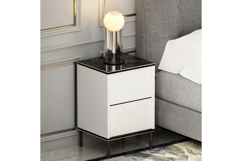 Imaj Natbord 40 cm - Hvid/Sort/Guld - Møbler - Borde - Aflastningsbord - Sengebord