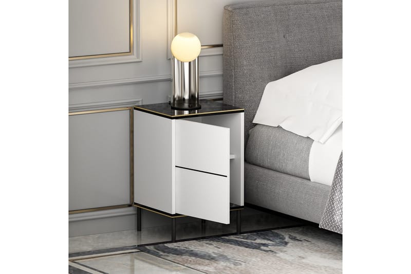 Imaj Natbord 40 cm - Hvid/Sort/Guld - Møbler - Borde - Aflastningsbord - Sengebord