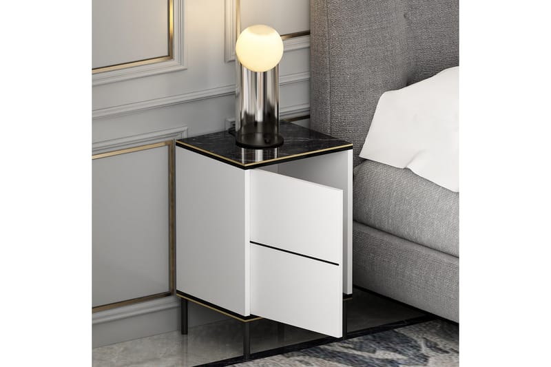 Imaj Natbord 40 cm - Hvid/Sort/Guld - Møbler - Borde - Aflastningsbord - Sengebord