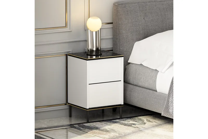 Imaj Natbord 40 cm - Hvid/Sort/Guld - Møbler - Borde - Aflastningsbord - Sengebord