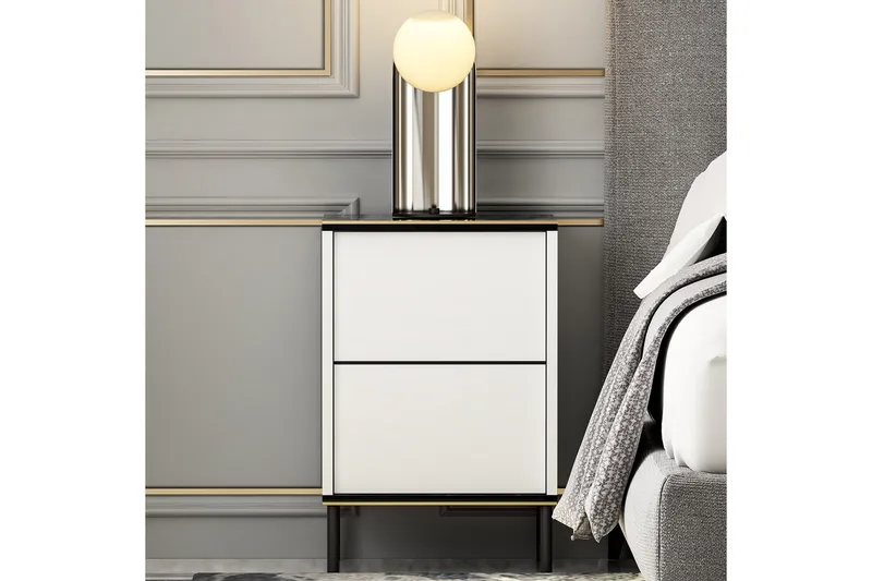 Imaj Natbord 40 cm - Hvid/Sort/Guld - Møbler - Borde - Aflastningsbord - Sengebord