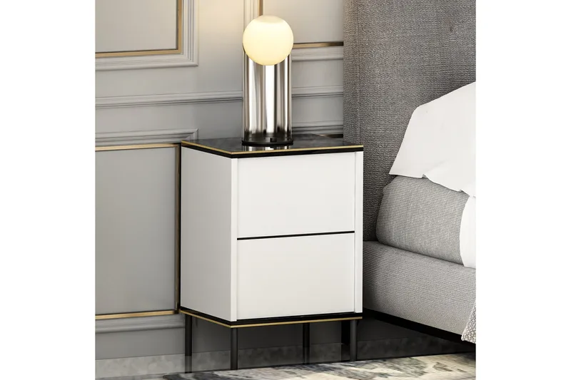 Imaj Natbord 40 cm - Hvid/Sort/Guld - Møbler - Borde - Aflastningsbord - Sengebord