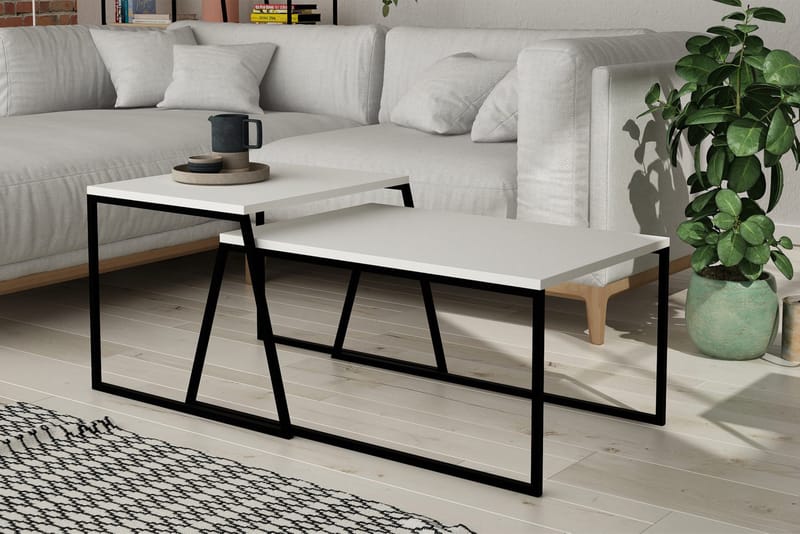 Bodsjö Indskudsbord 88 cm 2 Bord - Hvid/Sort - Møbler - Borde - Aflastningsbord - Indskudsborde