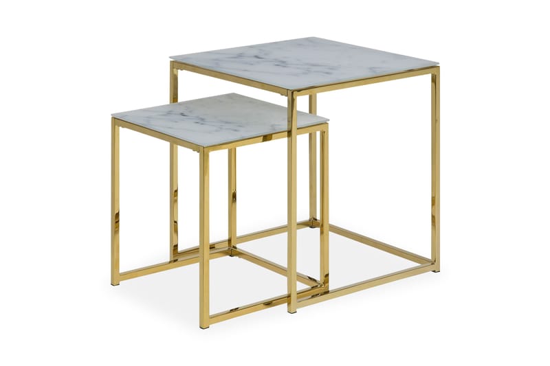 Epiffer Indskudsbord 45 cm Marmormønster 2 Bord - Grå/Messing - Møbler - Borde - Aflastningsbord - Indskudsborde