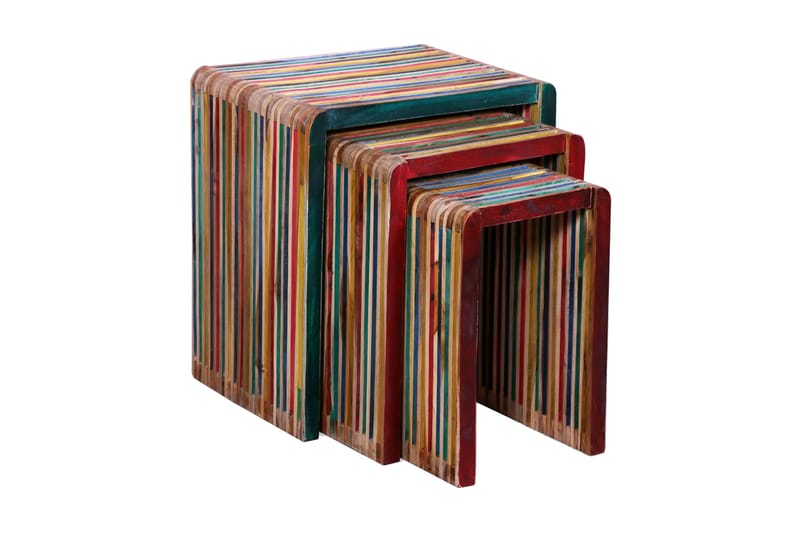 Indskudsbordsæt I Tre Dele Farverigt Genbrugsteaktræ - Flerfarvet - Sofabord - Indskudsborde