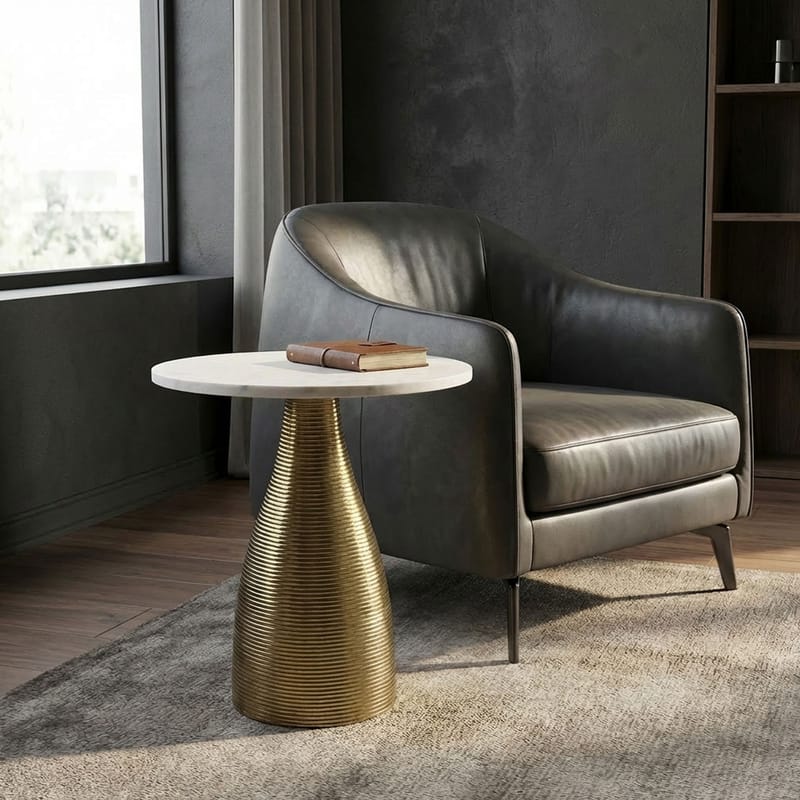 Junara Sidebord 40 cm - Hvid og guld - Møbler - Borde - Aflastningsbord - Lampebord