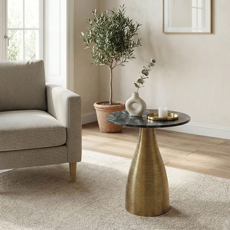 Junara Sidebord 40 cm - Mørkegrøn og guld - Møbler - Borde - Aflastningsbord - Lampebord