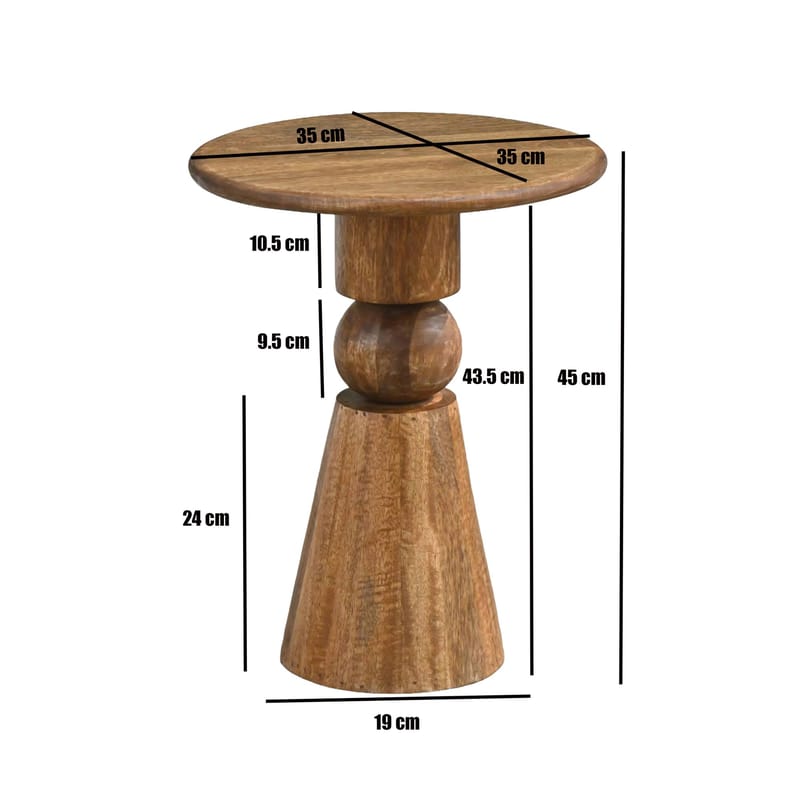 Kalren rundt sidebord 35 cm i massivt mangotræ - brun - Møbler - Borde - Aflastningsbord - Konsolbord & sidebord