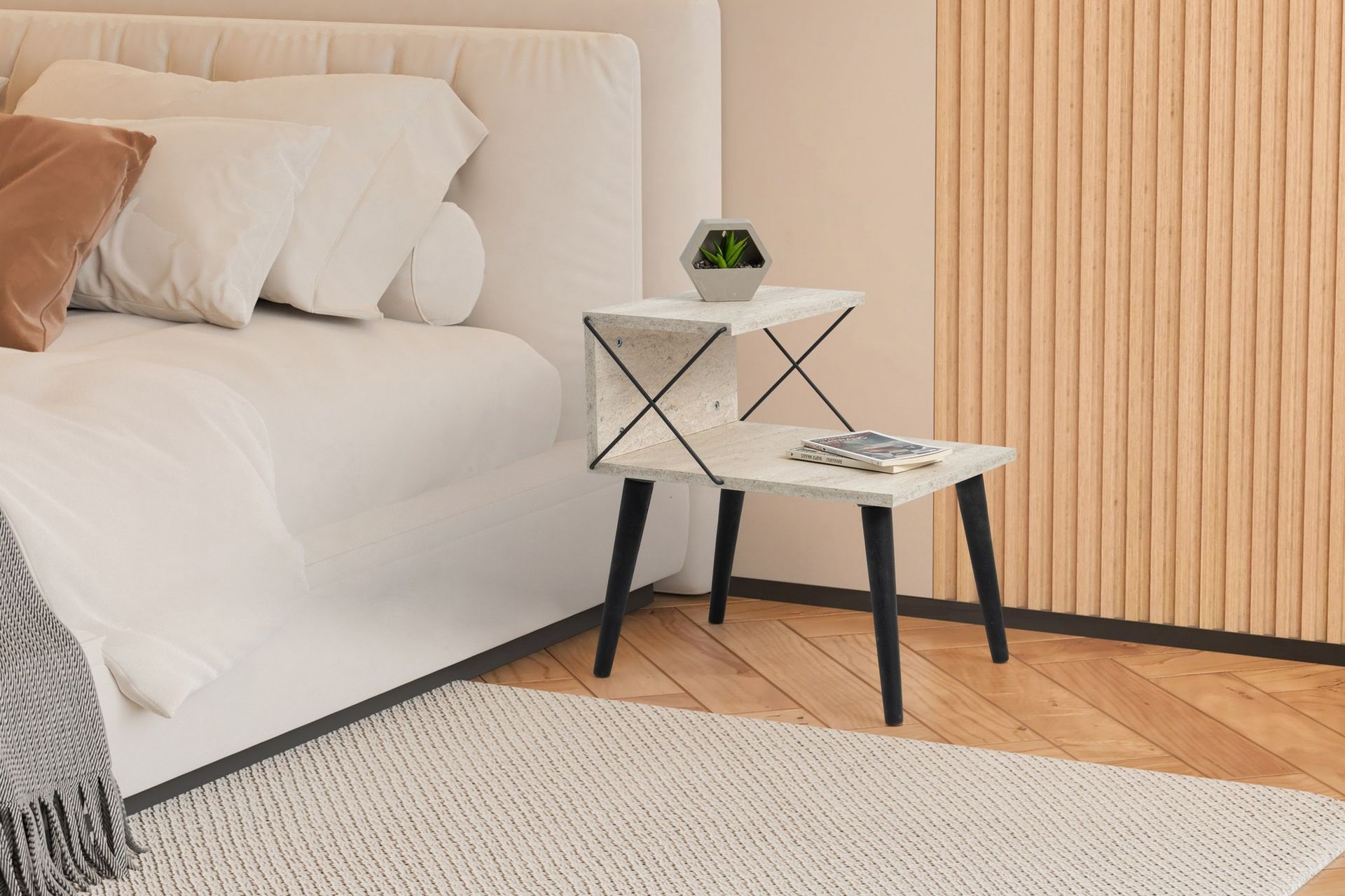 Kaysie Natbord 50 cm - Sort/Marmor - Møbler - Borde - Aflastningsbord - Sengebord