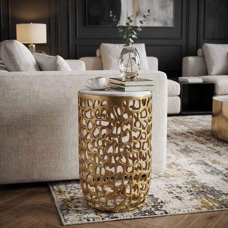 Kelilo sidebord 30 cm - hvid og guld - Møbler - Borde - Aflastningsbord - Lampebord