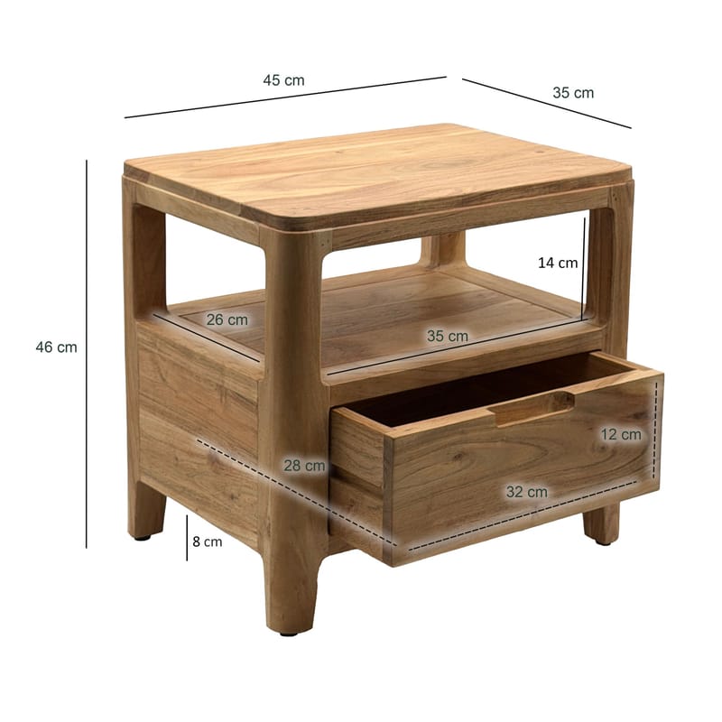 Kelira natbord 45 cm - Varm lysebrun - Møbler - Borde - Aflastningsbord - Sengebord