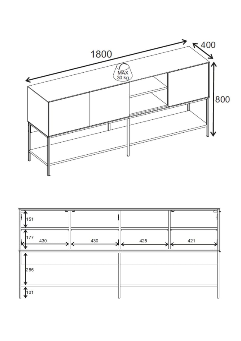 Kenvor Konsol 180x80x40 cm - Antracit, Wood Black, Sort - Møbler - Borde - Aflastningsbord - Entrébord