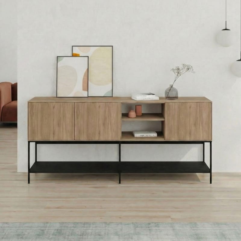 Kenvor Konsol 180x80x40 cm - Natur-eg, Wood Black, sort - Møbler - Borde - Aflastningsbord - Entrébord