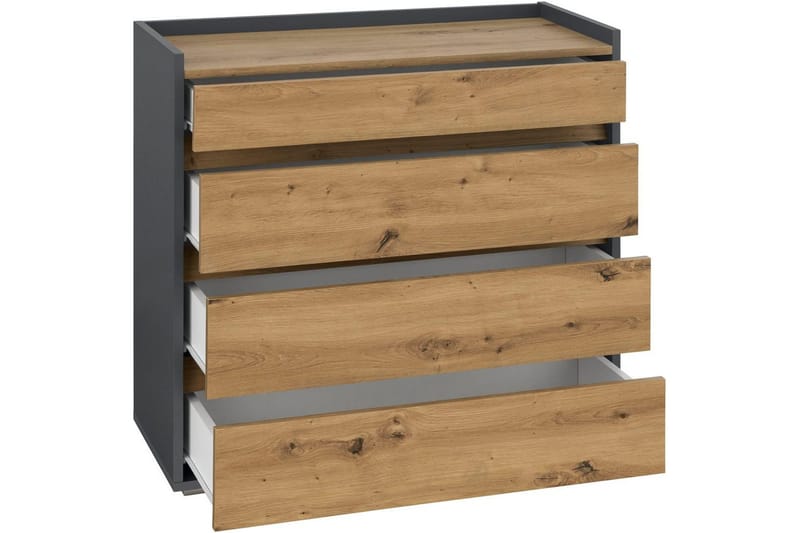 Kommode Kosmo Antracit/Eg, 4 skuffer - Antracit/Eg, 4 skuffer - Opbevaring - Opbevaringsmøbler - Kommode - Entrékommode