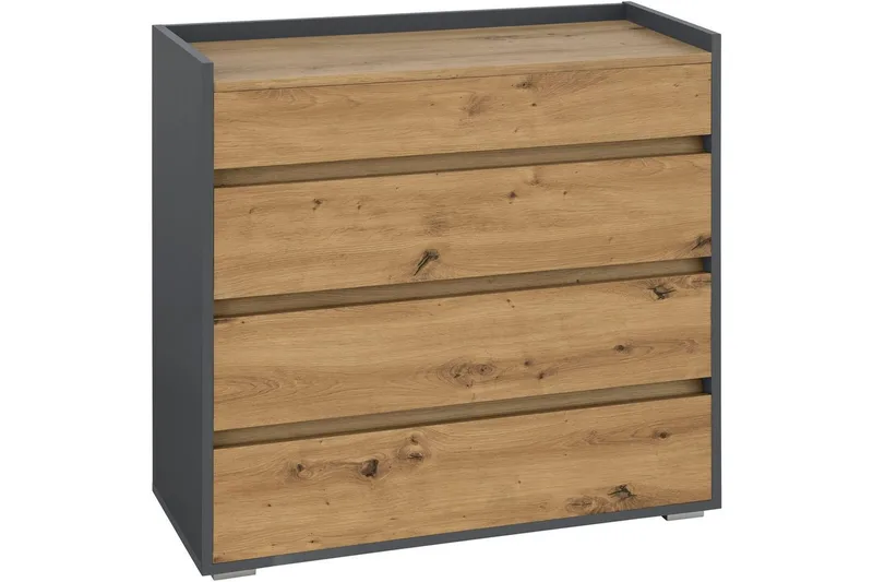 Kommode Kosmo Antracit/Eg, 4 skuffer, Antracit/Eg, 4 skuffer