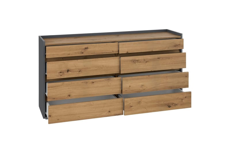 Kommode Kosmo Antracit/Eg, 8 skuffer - Antracit/Eg, 8 skuffer - Møbler - Borde - Aflastningsbord - Entrébord