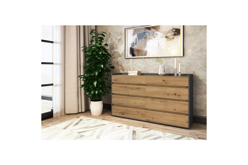 Kommode Kosmo Antracit/Eg, 8 skuffer - Antracit/Eg, 8 skuffer - Møbler - Borde - Aflastningsbord - Entrébord