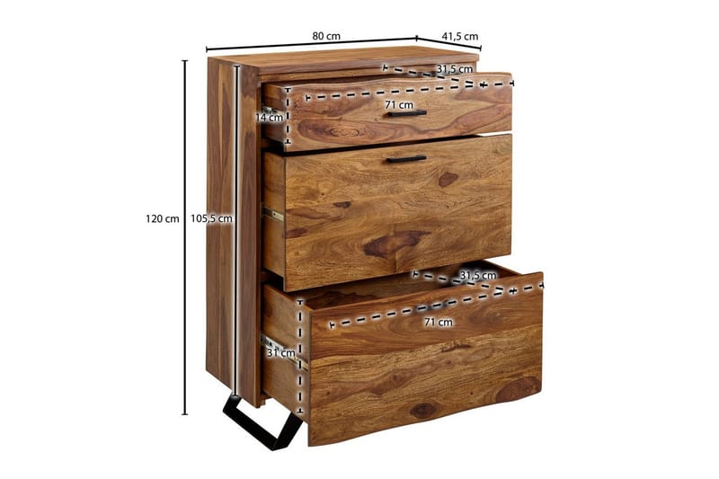 Kommode Wohnling Massivt træ med 5 skuffer, trækant, landhus - Opbevaring - Opbevaringsmøbler - Kommode - Entrékommode