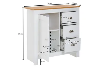 Kommode Wohnling med 3 skuffer 2 døre bicolor hvid eg landstil - Opbevaring - Opbevaringsmøbler - Kommode - Entrékommode