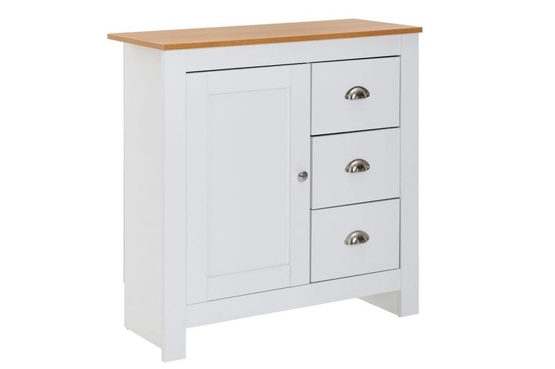 Kommode Wohnling med 3 skuffer 2 døre bicolor hvid eg landstil - Møbler - Borde - Aflastningsbord - Entrébord