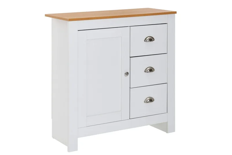 Kommode Wohnling med 3 skuffer 2 døre bicolor hvid eg landstil, undefined