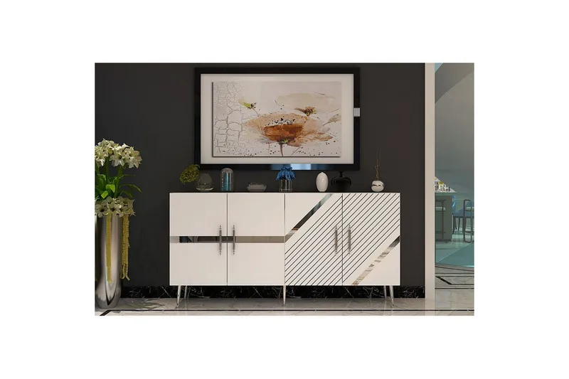 Konsol Bielany Hvid / Sølv - Hvid / Sølv - Møbler - Borde - Aflastningsbord - Entrébord