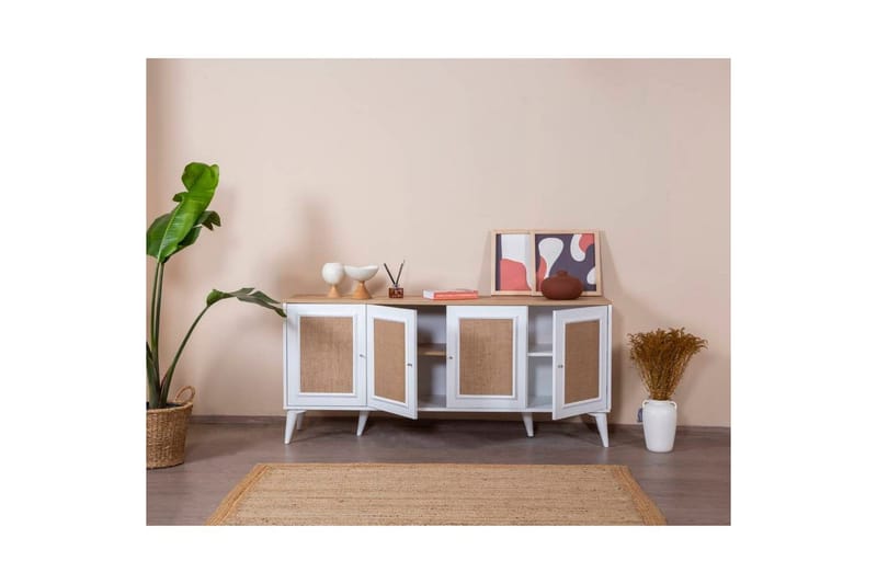 Konsol Jatinder Hvid / Eg - Mellemfarvet træ/Hvid - Møbler - Borde - Aflastningsbord - Entrébord