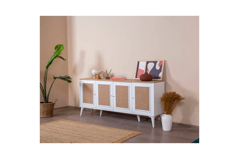 Konsol Jatinder Hvid / Eg - Mellemfarvet træ/Hvid - Møbler - Borde - Aflastningsbord - Entrébord