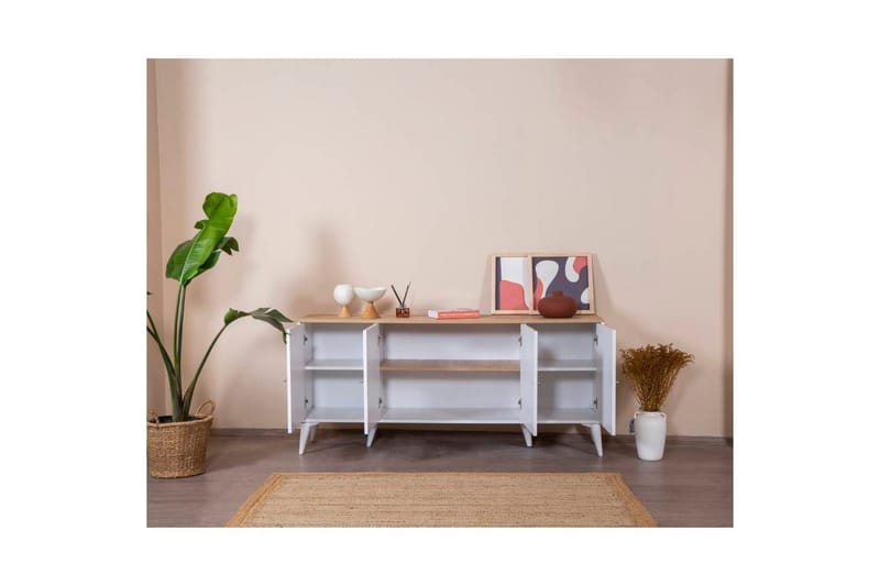Konsol Jatinder Hvid / Eg - Mellemfarvet træ/Hvid - Møbler - Borde - Aflastningsbord - Entrébord