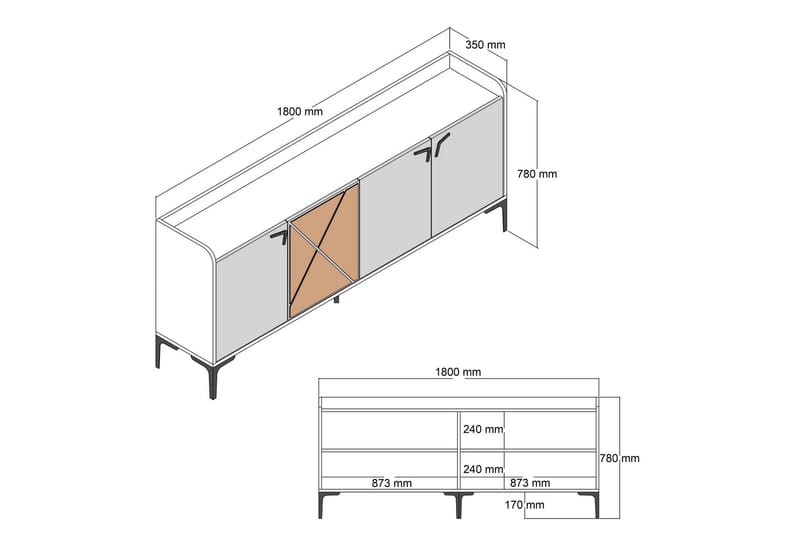Desgrar Konsolbord 180x78 cm - Hvid - Møbler - Borde - Aflastningsbord - Konsolbord & sidebord