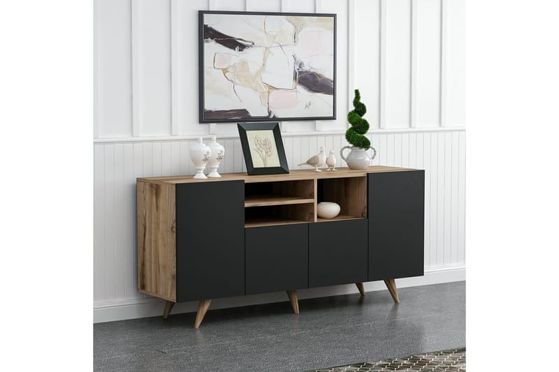 Kagithane Konsolbord 160 cm - Valnød finér/Sort - Møbler - Borde - Aflastningsbord - Konsolbord & sidebord