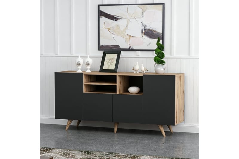 Kagithane Konsolbord 160 cm - Valnød finér/Sort - Møbler - Borde - Aflastningsbord - Konsolbord & sidebord