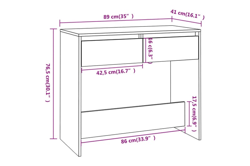 konsolbord 89x41x76,5 cm stål brun egetræsfarve - Brun - Entrébord - Konsolbord & sidebord