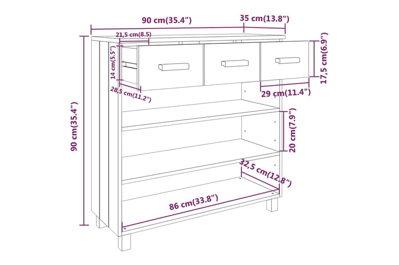 konsolbord 90x35x90 cm massivt fyrretræ gyldenbrun - Brun - Møbler - Borde - Aflastningsbord - Konsolbord & sidebord