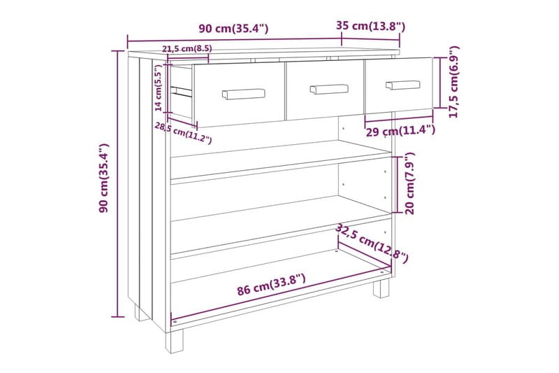 konsolbord 90x35x90 cm massivt fyrretræ gyldenbrun - Brun - Entrébord - Konsolbord & sidebord