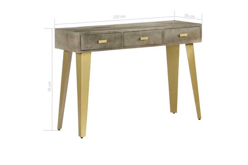 Konsolbord Massivt Mangotræ Med Messing 110 X 35 X 76 Cm Grå - Grå - Møbler - Borde - Aflastningsbord - Konsolbord & sidebord