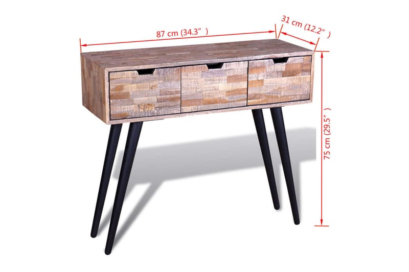 Konsolbord Med 3 Skuffer Genanvendt Teaktræ - Brun - Entrébord - Konsolbord & sidebord