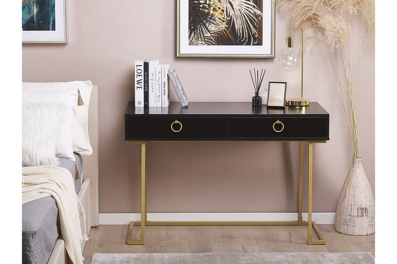 Konsolbord / skrivebord sort / guld WESTPORT - Sort - Møbler - Borde - Aflastningsbord - Konsolbord & sidebord