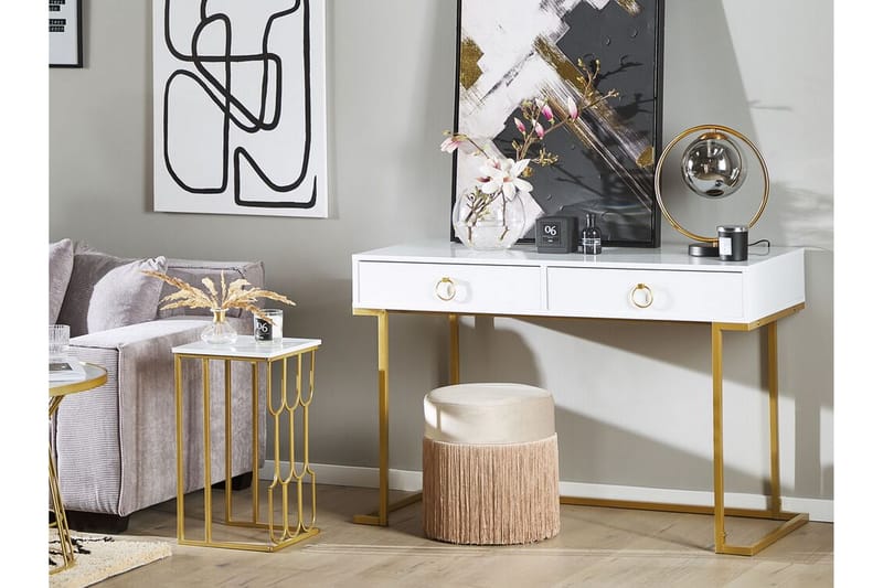 Konsolbord/skrivebord hvid/guld WESTPORT - Hvid - Møbler - Borde - Aflastningsbord - Konsolbord & sidebord