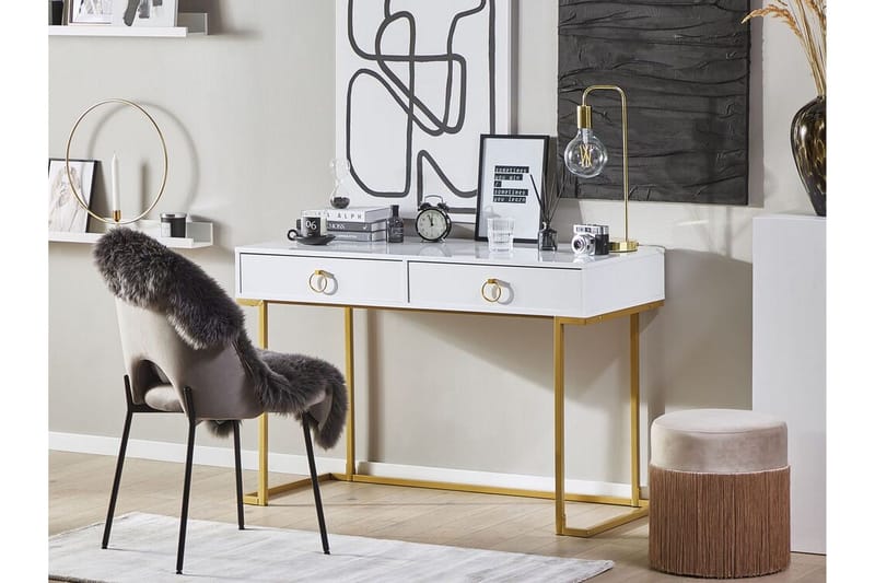 Konsolbord/skrivebord hvid/guld WESTPORT - Hvid - Møbler - Borde - Aflastningsbord - Konsolbord & sidebord