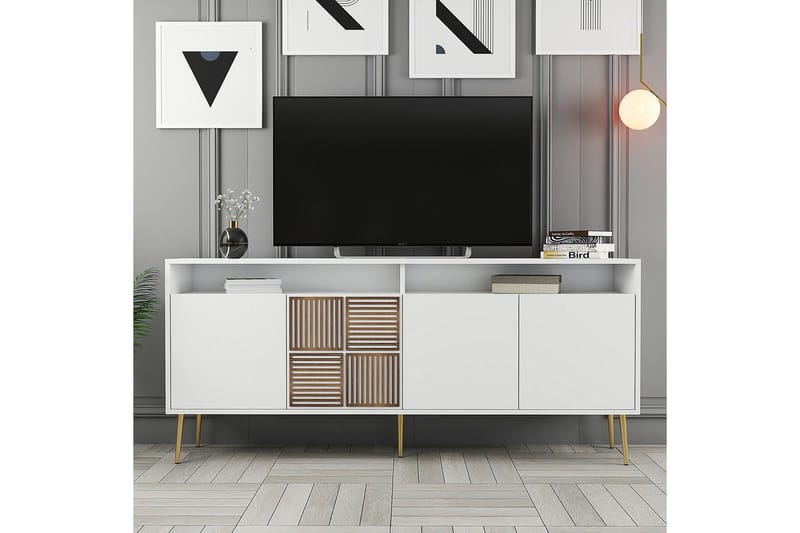 Lissione Konsolbord 180 cm - Guld/Hvid - Møbler - TV borde & mediemøbler - TV-skab
