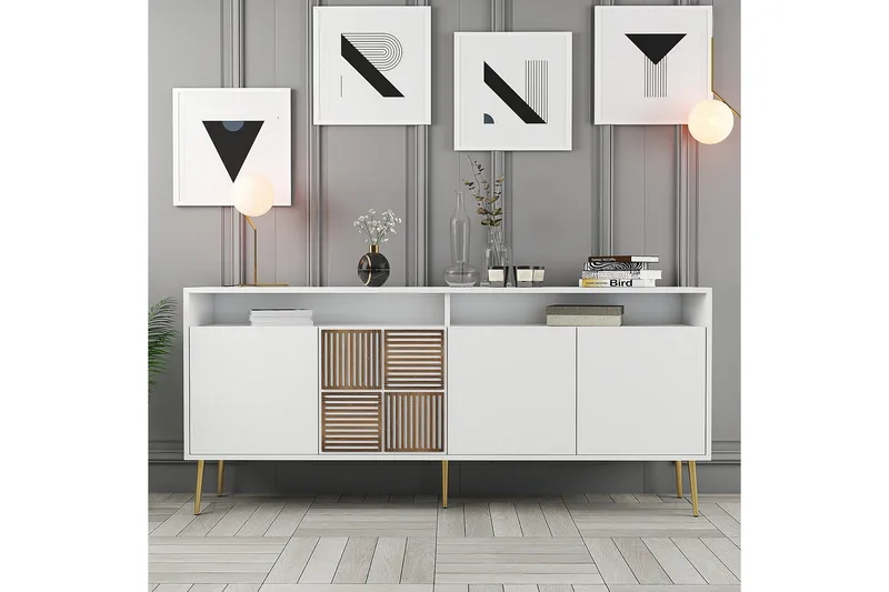 Lissione Konsolbord 180 cm, Guld/Hvid