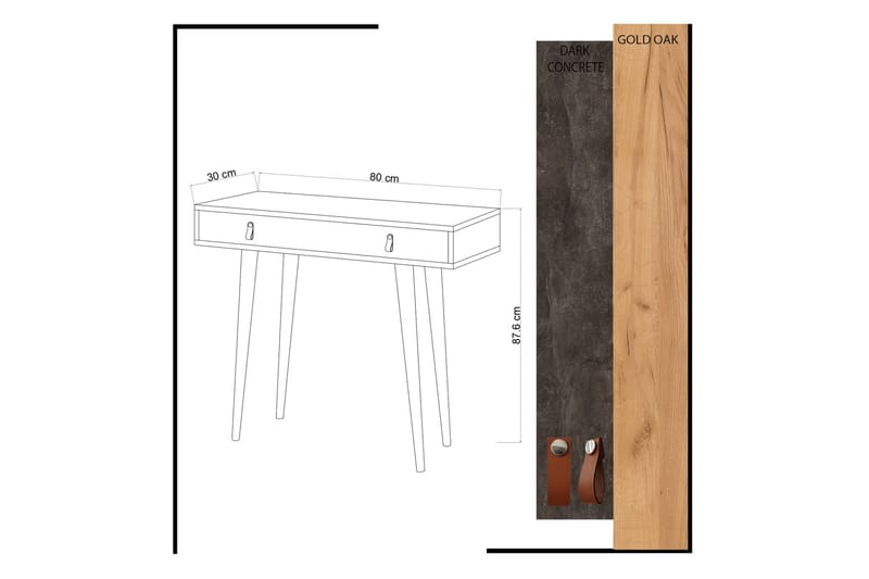 Mod Design aflastningsbord Læder beslag - Grå / træ - Entrébord - Konsolbord & sidebord