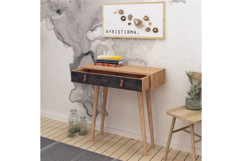 Mod Design aflastningsbord Læder beslag - Grå / træ - Møbler - Borde - Aflastningsbord - Konsolbord & sidebord