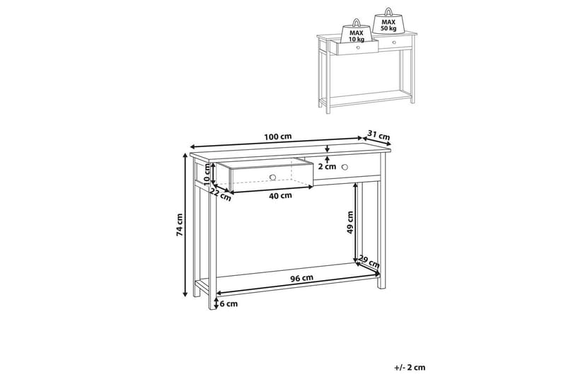 Konsolbord Salton 100x31x74 cm - 100x31x74 cm - Møbler - Borde - Aflastningsbord - Entrébord