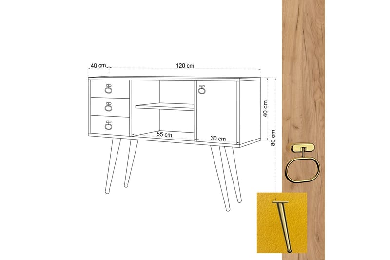 SidobordEk|Gul - Møbler - Borde - Aflastningsbord - Konsolbord & sidebord