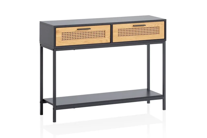 Konsolbord Wohnling Massivt træ 100 cm 2 skuffer industriel stil wienerflet, undefined