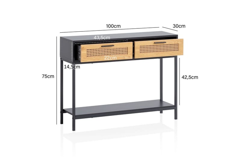 Konsolbord Wohnling Massivt træ 100 cm 2 skuffer industriel stil wienerflet - Møbler - Borde - Aflastningsbord - Entrébord