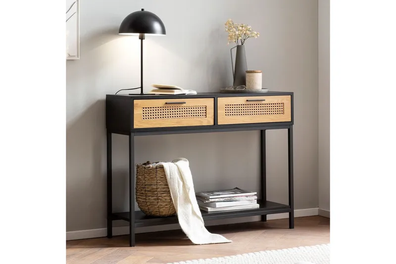 Konsolbord Wohnling Massivt træ 100 cm 2 skuffer industriel stil wienerflet - Møbler - Borde - Aflastningsbord - Entrébord